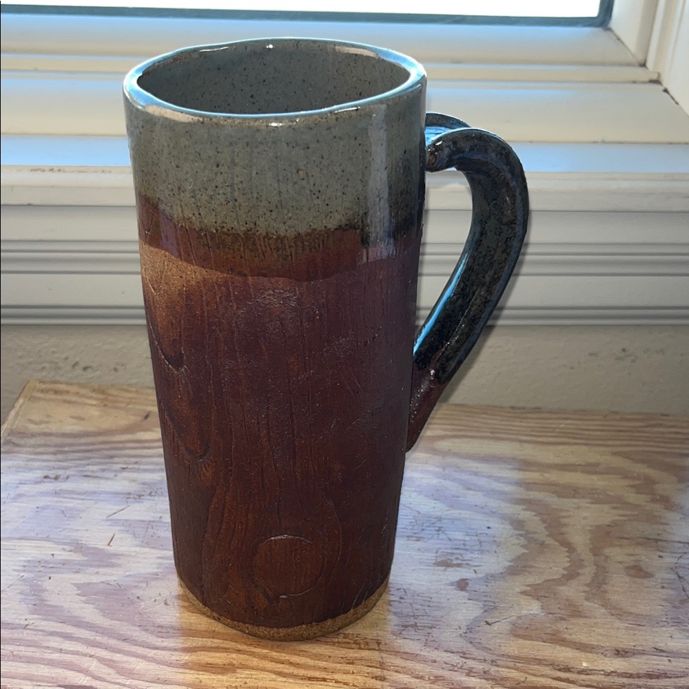 Handcrafted Ceramic Tree Bark Textured Tankard Mug with Handle 32 Oz